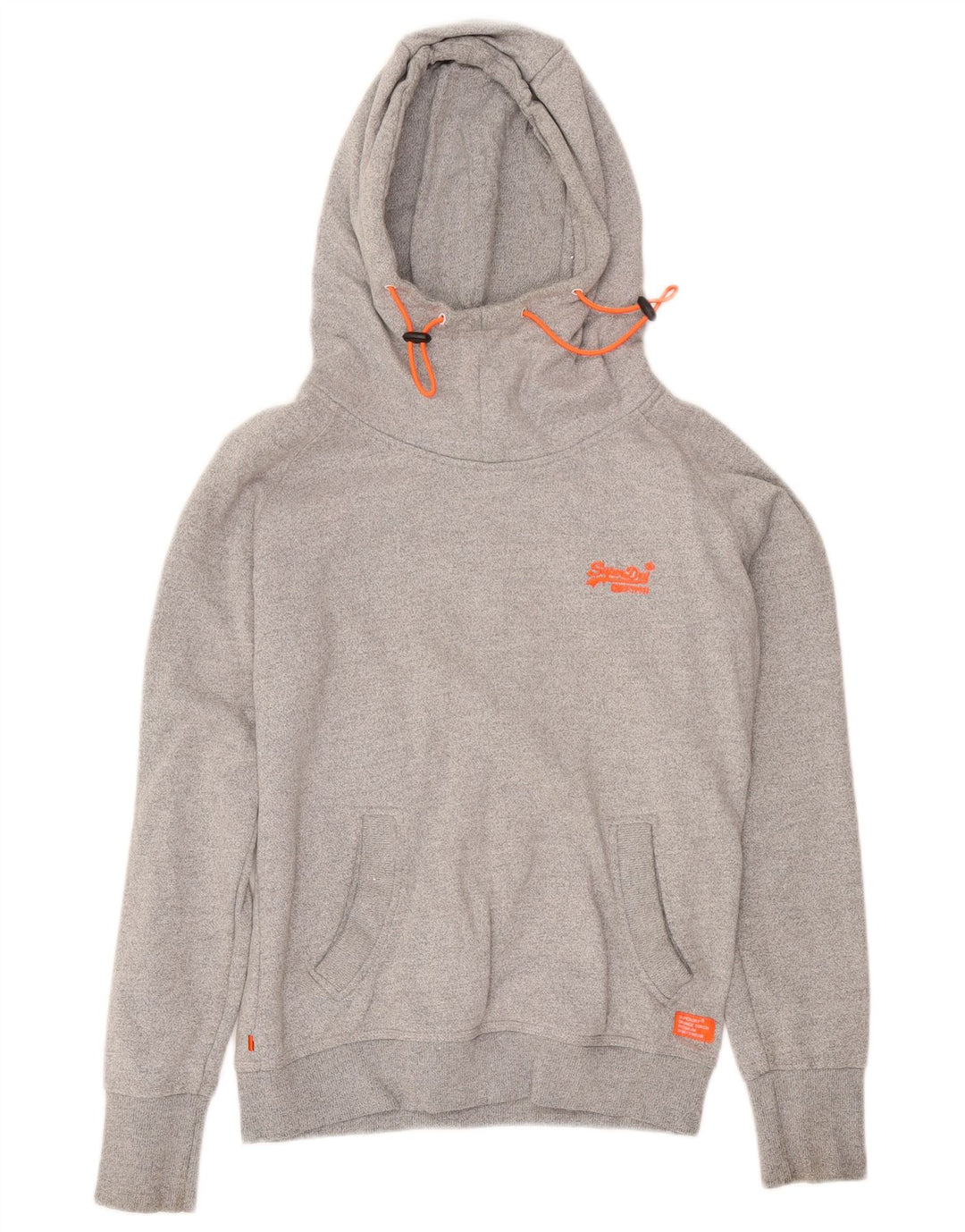 SUPERDRY Womens Hoodie Jumper UK 14 Medium Grey Flecked Cotton