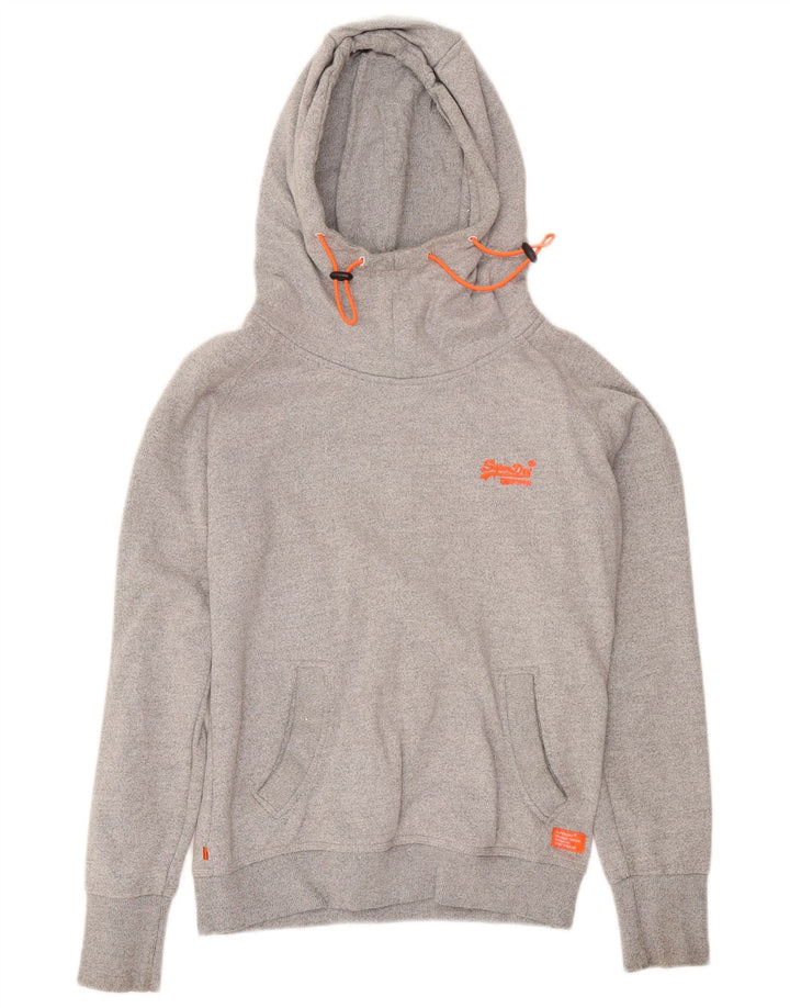 SUPERDRY Womens Hoodie Jumper UK 14 Medium Grey Flecked Cotton