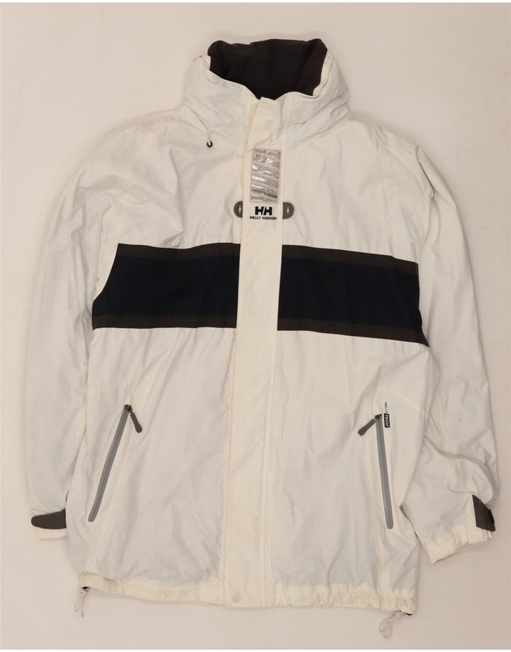 Helly Hansen Mens Hooded Rain Jacket UK 40 Large White Colourblock