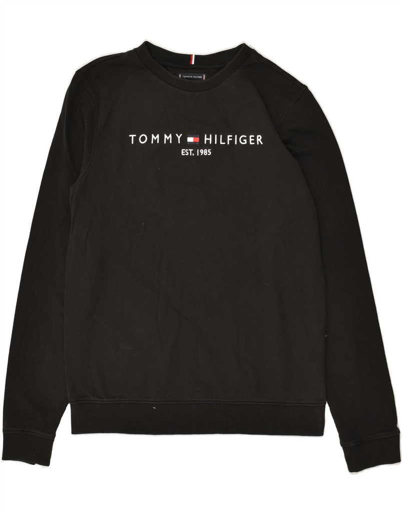 TOMMY HILFIGER Boys Graphic Sweatshirt Jumper 15-16 Years Black Cotton | Vintage Tommy Hilfiger | Thrift | Second-Hand Tommy Hilfiger | Used Clothing | Messina Hembry 