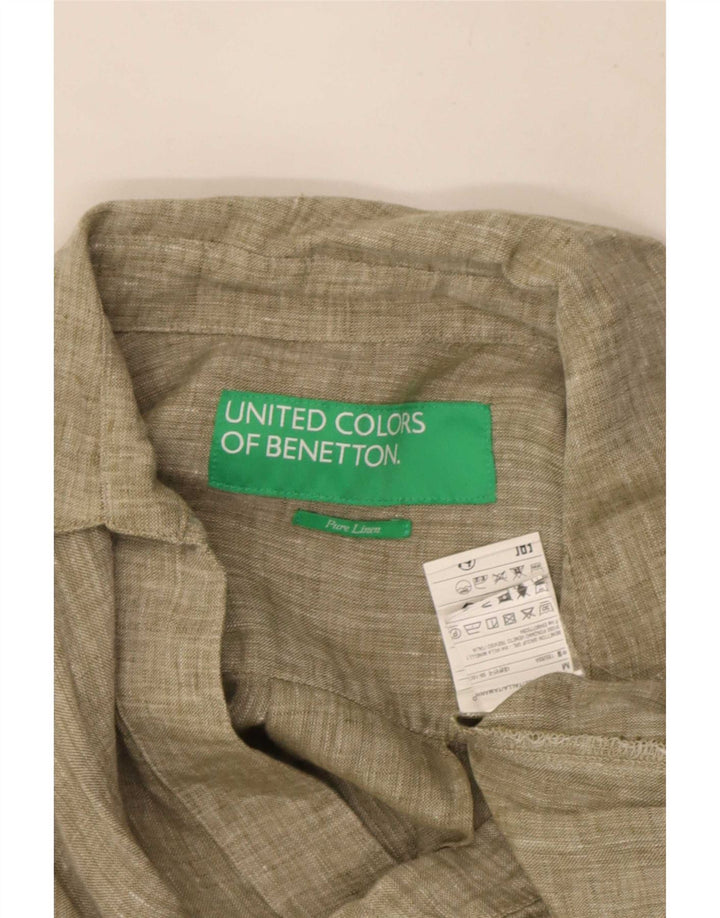 Benetton Womens A-Line Dress UK 14 Medium Khaki Linen