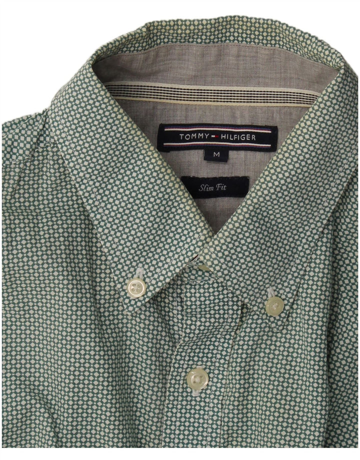 Tommy Hilfiger Mens Slim Fit Shirt Medium Green Spotted