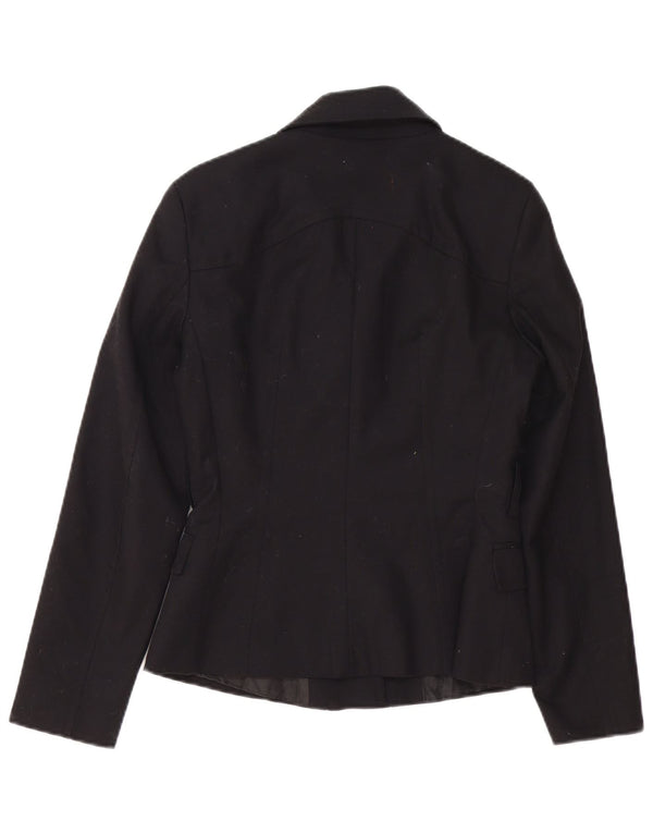 Zara Womens Full Zip Blazer Jacket UK 10 Small Black Cotton