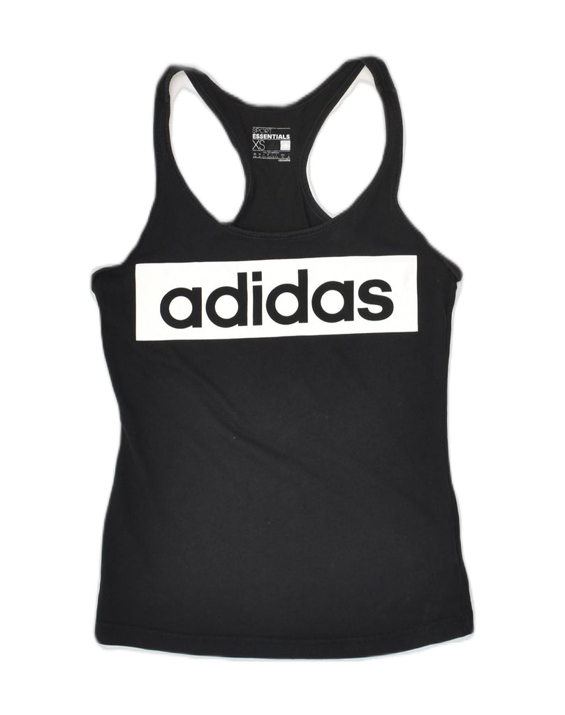 ADIDAS Womens Graphic Vest Top UK 4-6 XS Black Cotton | Vintage Adidas | Thrift | Second-Hand Adidas | Used Clothing | Messina Hembry 