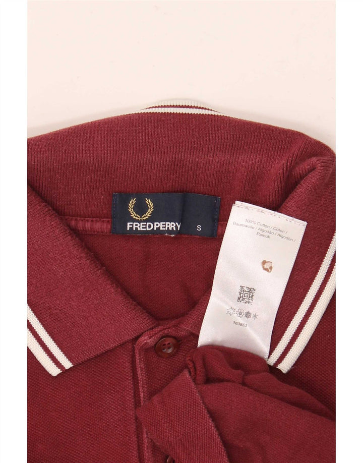 Fred Perry Mens Polo Shirt Small Burgundy Striped Cotton