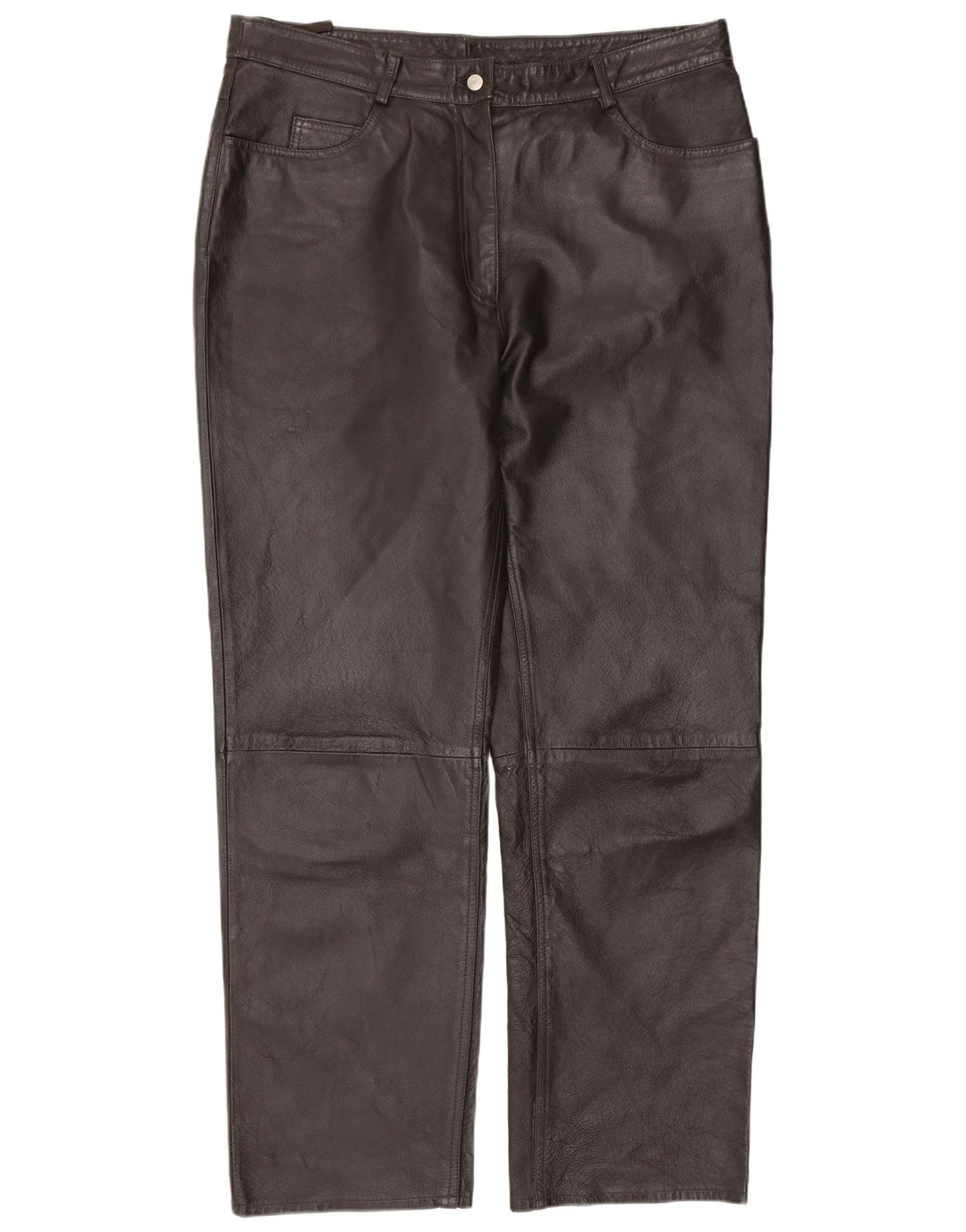 Vintage Womens Straight Leather Trousers IT 46 Large W34 L30 Black Leather