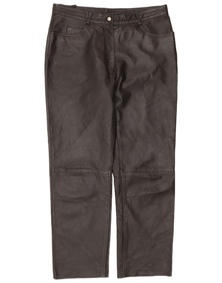 Vintage Womens Straight Leather Trousers IT 46 Large W34 L30 Black Leather