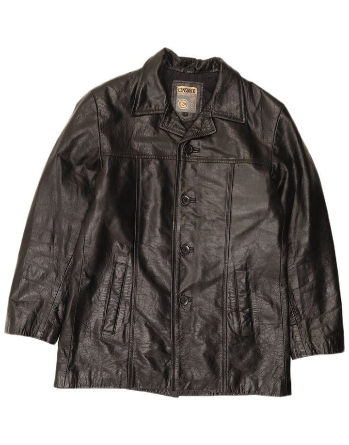 Censured Mens Leather Jacket UK 40 Large Black Leather