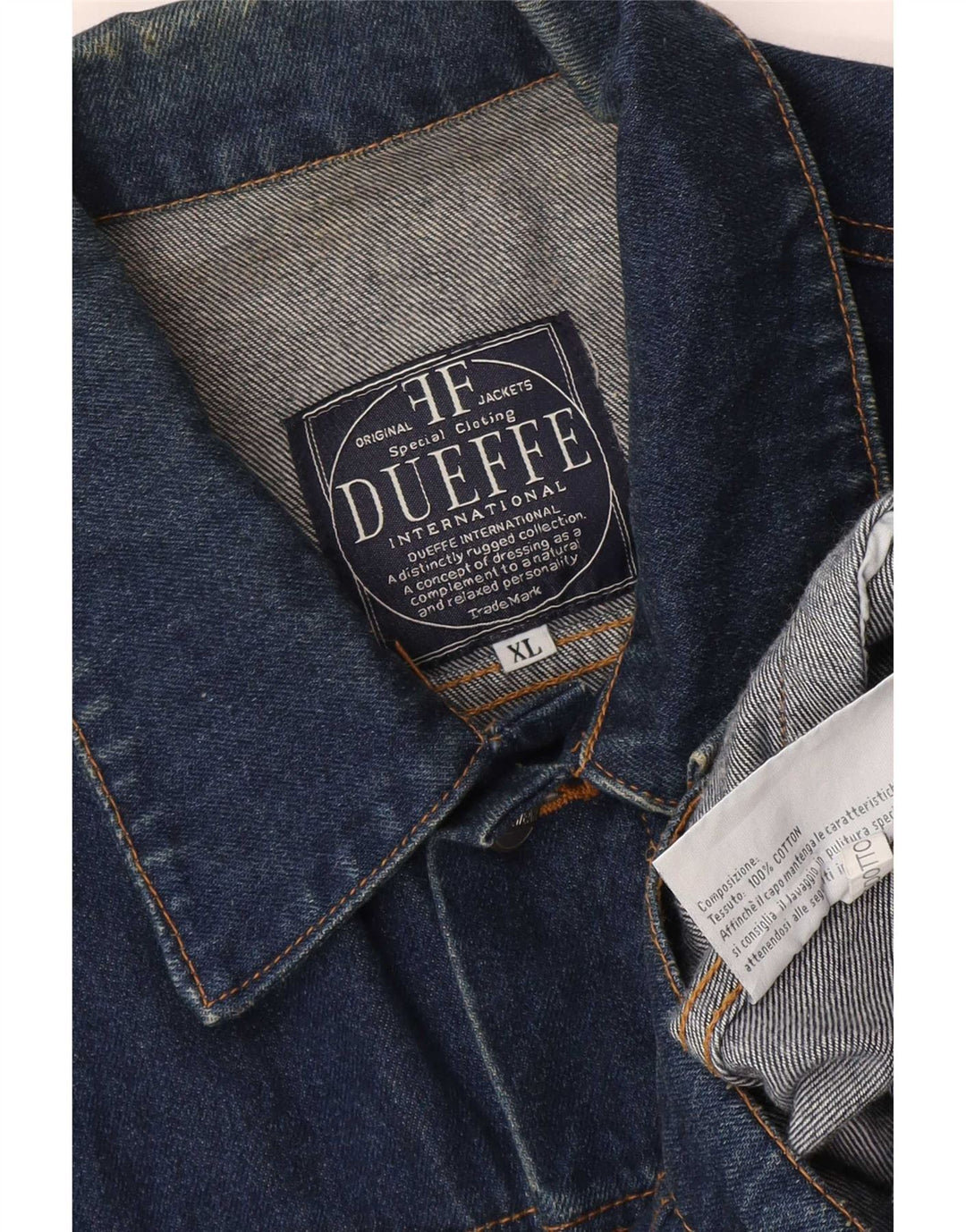 Dueffe Mens Denim Jacket UK 42 XL Navy Blue Cotton