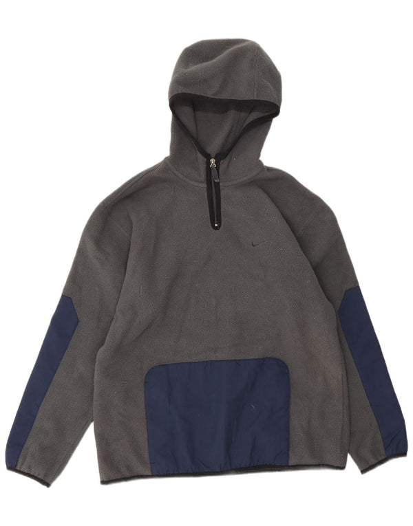 Nike Mens Hooded Zip Neck Fleece Jumper UK 39/41 Medium Grey Colourblock