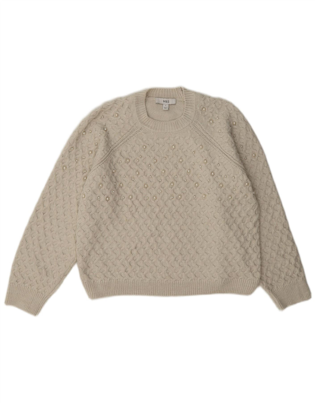 Marks & Spencer Womens Crop Crew Neck Jumper Sweater UK 10 Small Off White