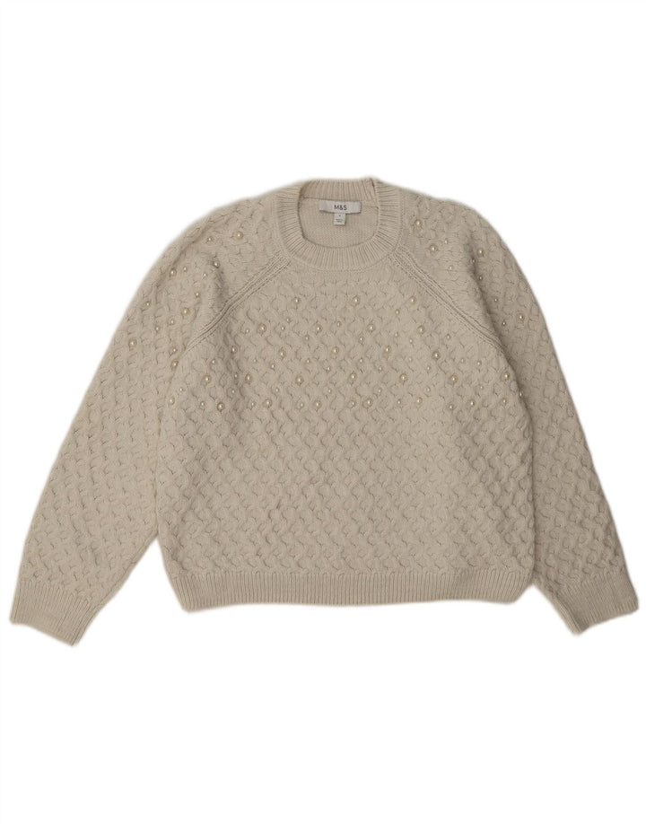 Marks & Spencer Womens Crop Crew Neck Jumper Sweater UK 10 Small Off White