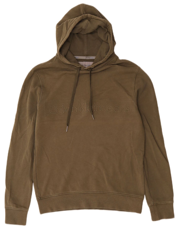Calvin Klein Mens Graphic Hoodie Jumper Small Khaki Cotton