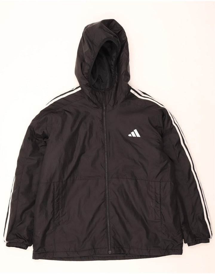 Adidas Mens Hooded Windbreaker Jacket UK 44 2XL Black Polyester