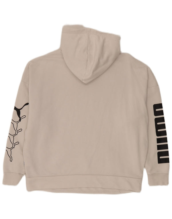 Puma Womens Graphic Oversized Hoodie Jumper UK 14 Medium White Cotton