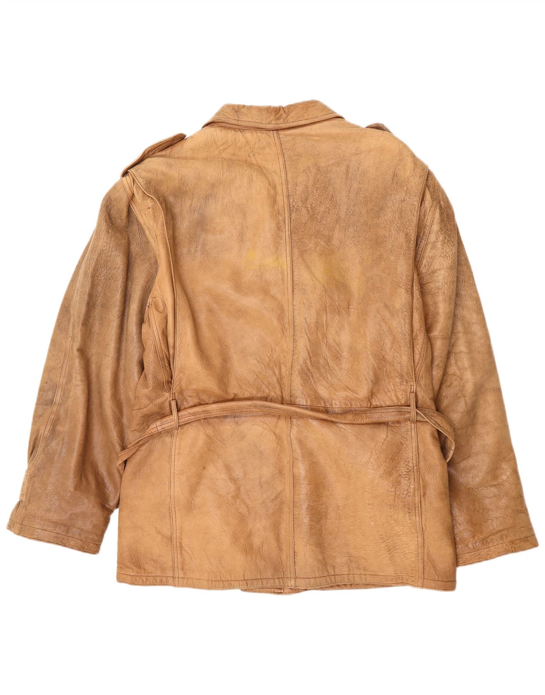 VINTAGE Mens Military Leather Jacket UK 42 XL Beige