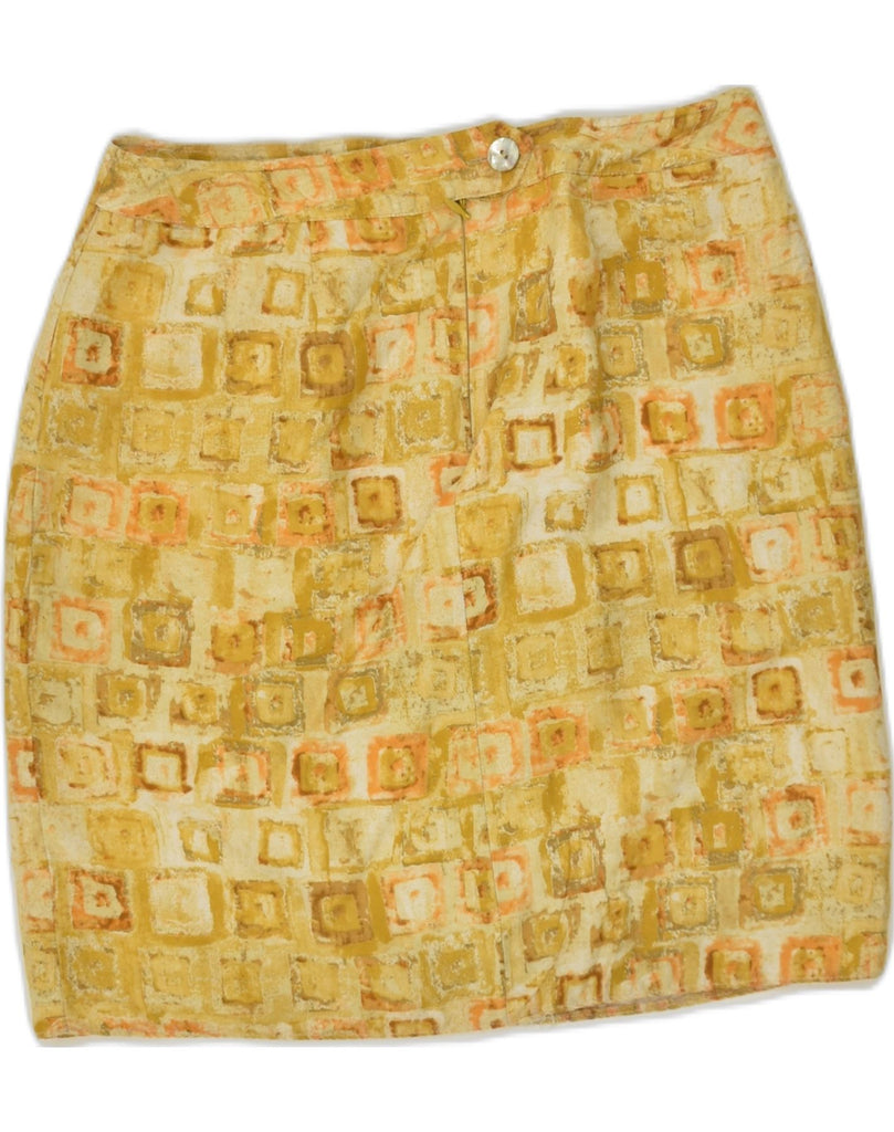 MARELLA Womens Mini Skirt UK 6 XS W28 Yellow Geometric Viscose | Vintage Marella | Thrift | Second-Hand Marella | Used Clothing | Messina Hembry 