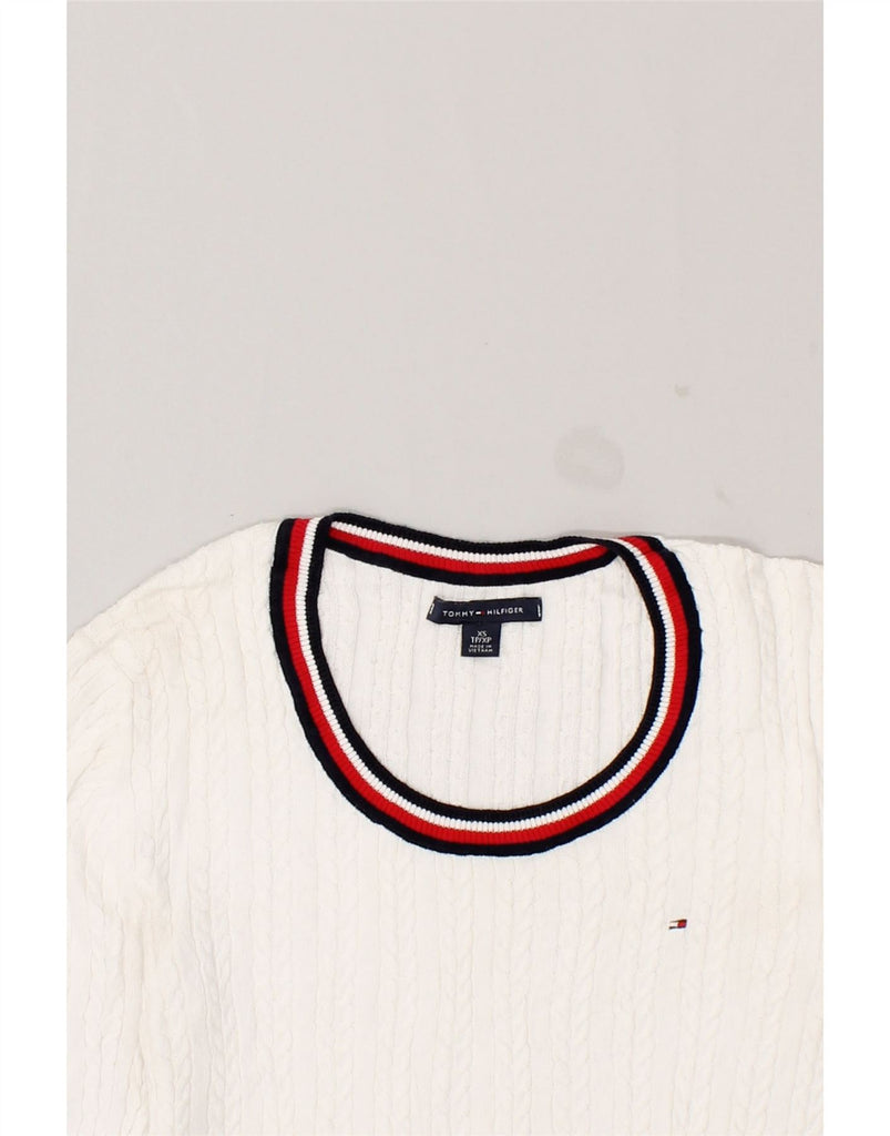 TOMMY HILFIGER Womens Crew Neck Jumper Sweater UK 6 XS White | Vintage Tommy Hilfiger | Thrift | Second-Hand Tommy Hilfiger | Used Clothing | Messina Hembry 