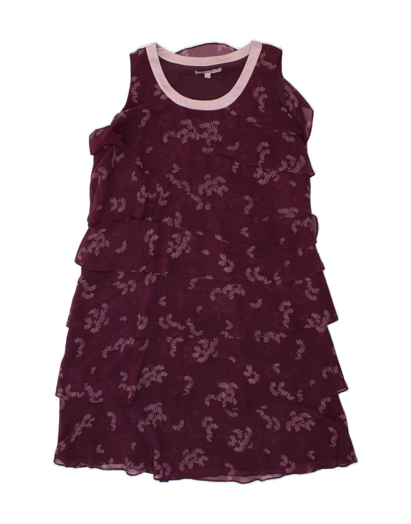 JACQUES VERT Womens Abstract Pattern Tiered Dress UK 20 2XL Burgundy Vintage Second Hand Clothing Online Messina Hembry