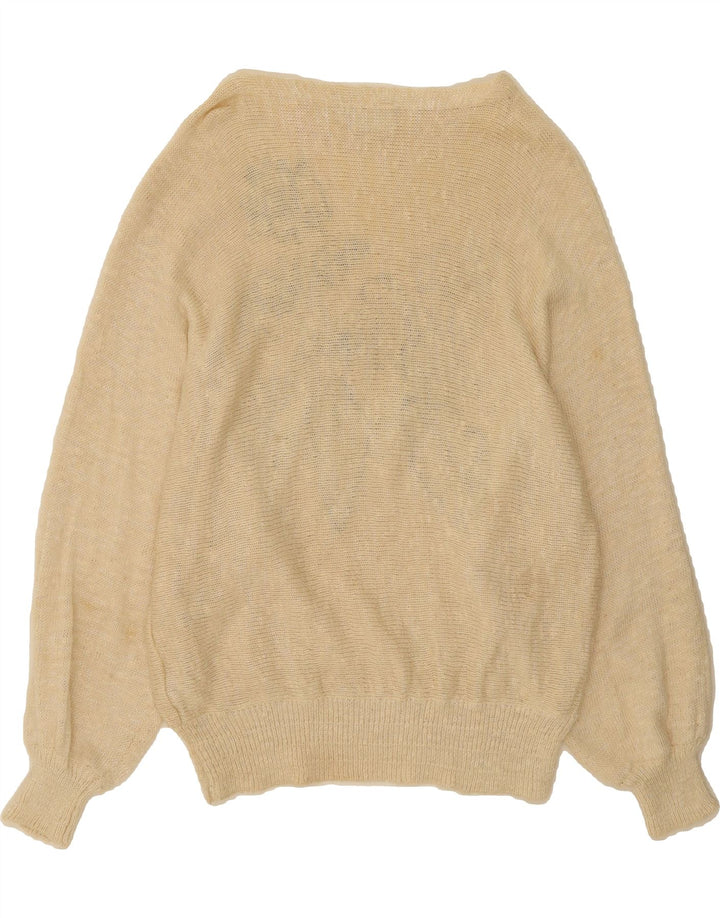 MADELEINE Womens Graphic Boat Neck Jumper Sweater EU 40/42 Medium Beige Vintage Madeleine and Second-Hand Madeleine from Messina Hembry 