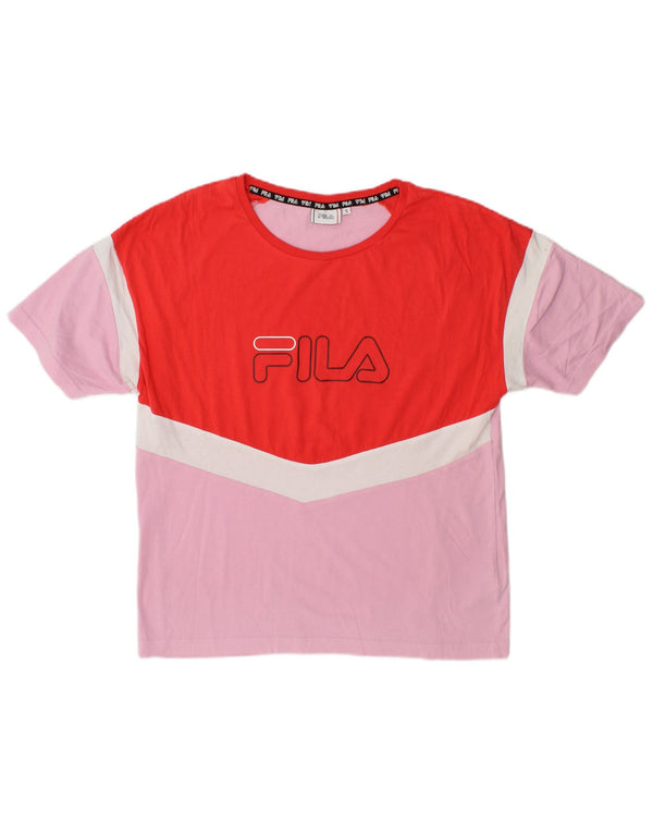 Fila Womens Graphic T-Shirt Top UK 10 Small Pink Colourblock Cotton