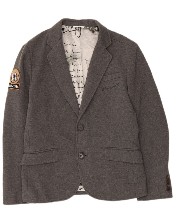 Desigual Mens Graphic 2 Button Blazer Jacket IT 48 Medium Grey Polyester