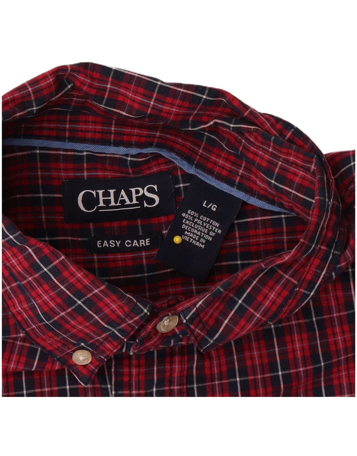 Chaps Mens Easy Care Shirt Large Red Check Cotton