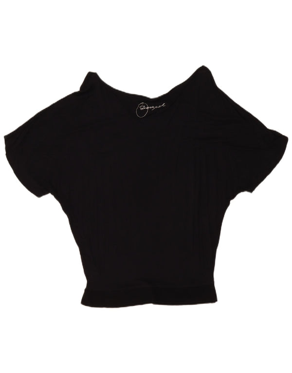 Desigual Womens Graphic Batwing Blouse Top UK 10 Small Black Geometric