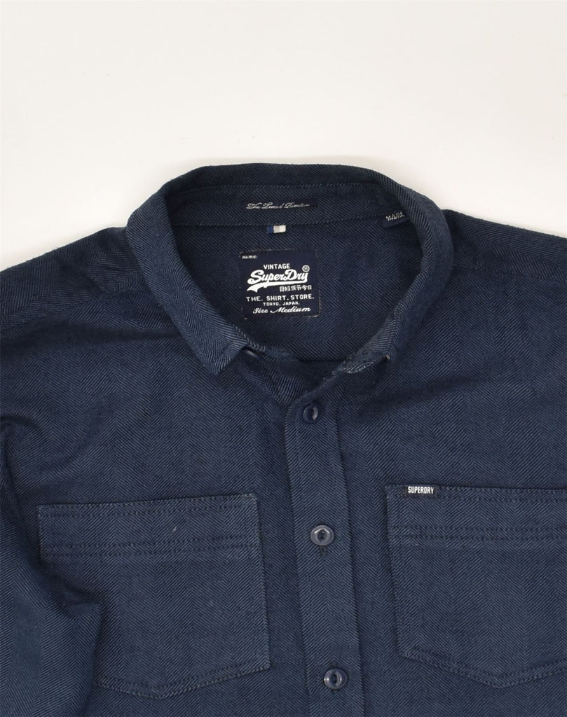 SUPERDRY Mens Shirt Medium Navy Blue Herringbone Polyester | Vintage Superdry | Thrift | Second-Hand Superdry | Used Clothing | Messina Hembry 