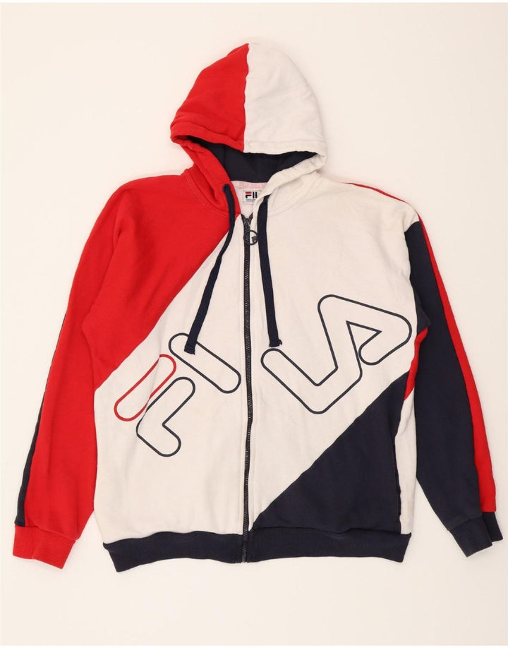 FILA Mens Graphic Zip Hoodie Sweater Medium Multicoloured Colourblock Vintage Fila and Second-Hand Fila from Messina Hembry 