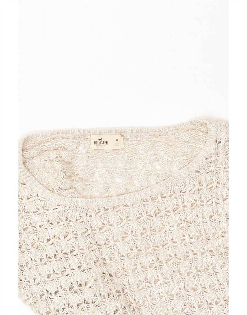 HOLLISTER Womens Crop Crochet Boat Neck Jumper Sweater UK 14 Medium Beige | Vintage Hollister | Thrift | Second-Hand Hollister | Used Clothing | Messina Hembry 
