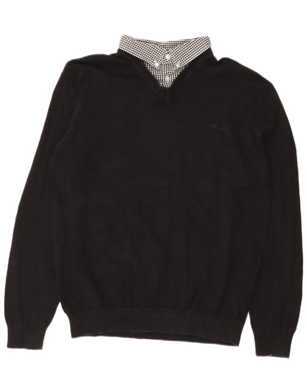 Pierre Cardin Mens V-Neck Jumper Sweater Large Black Cotton