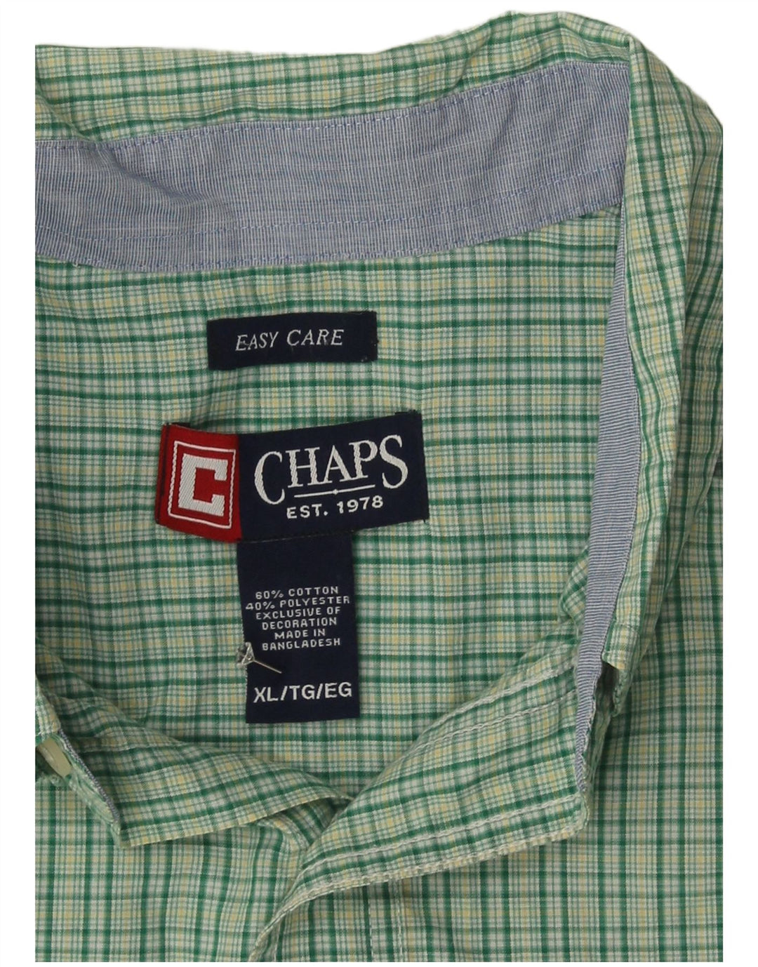 Chaps Mens Easy Care Short Sleeve Shirt XL Green Check Cotton
