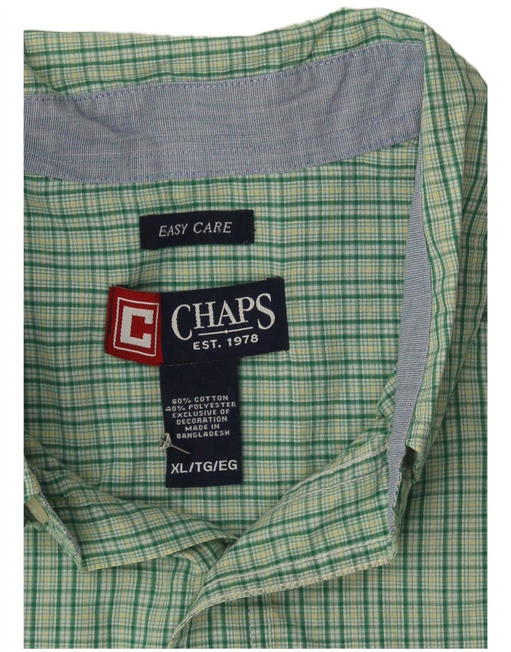 Chaps Mens Easy Care Short Sleeve Shirt XL Green Check Cotton