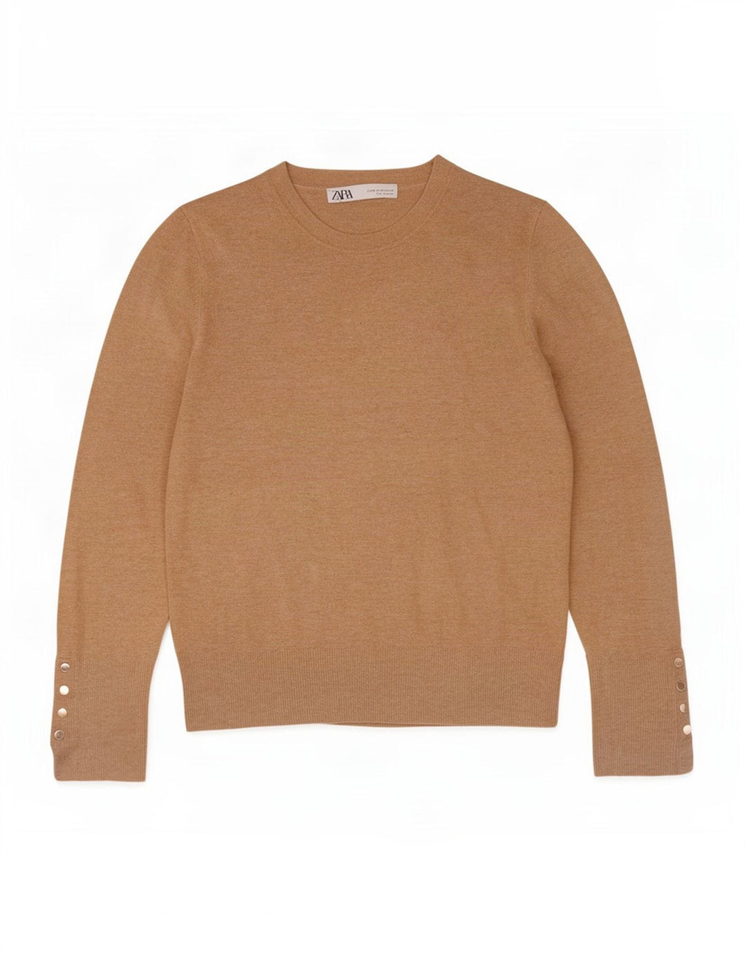 Zara Womens Crew Neck Jumper Sweater UK 12 Medium Beige