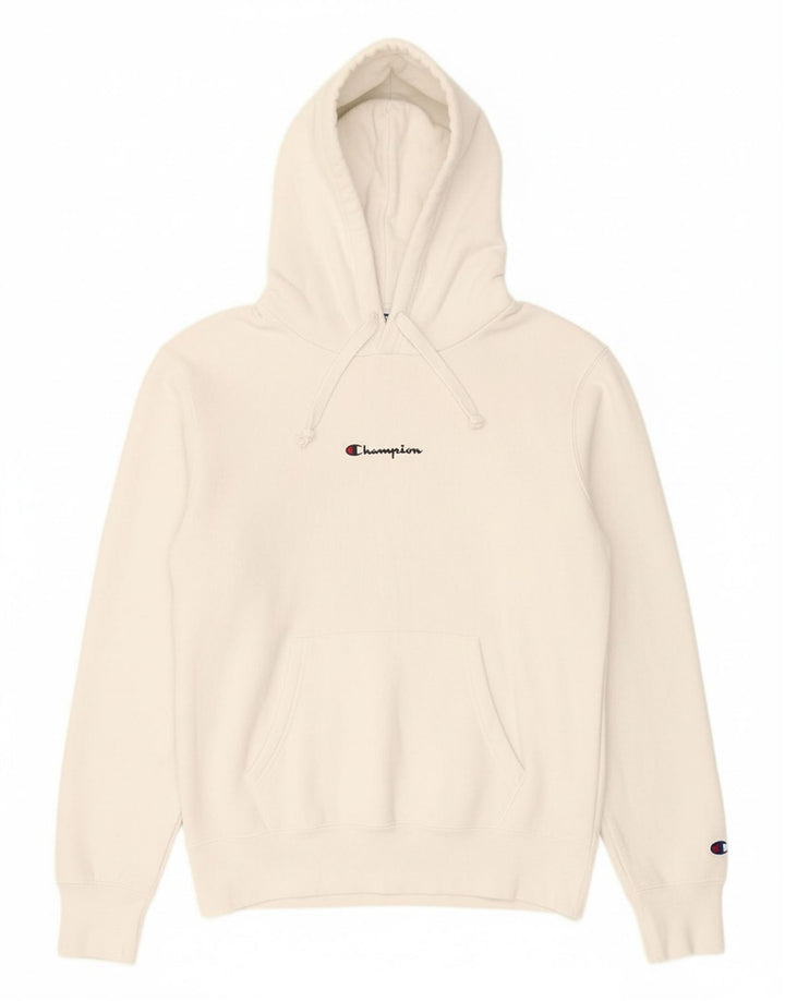 CHAMPION Mens Graphic Hoodie Jumper Small White Cotton