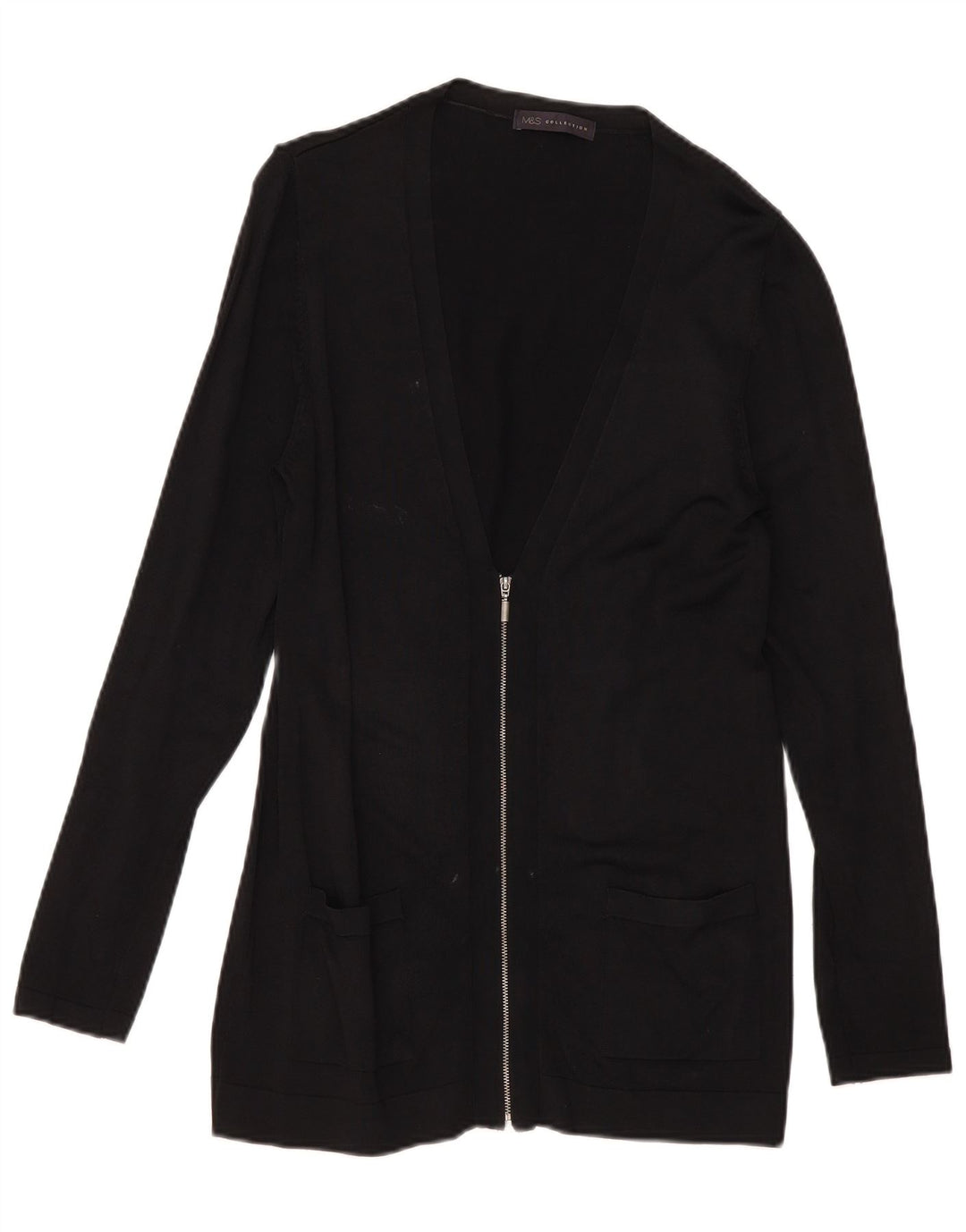 Marks & Spencer Womens Full Zip Cardigan Sweater UK 12 Medium Black Viscose