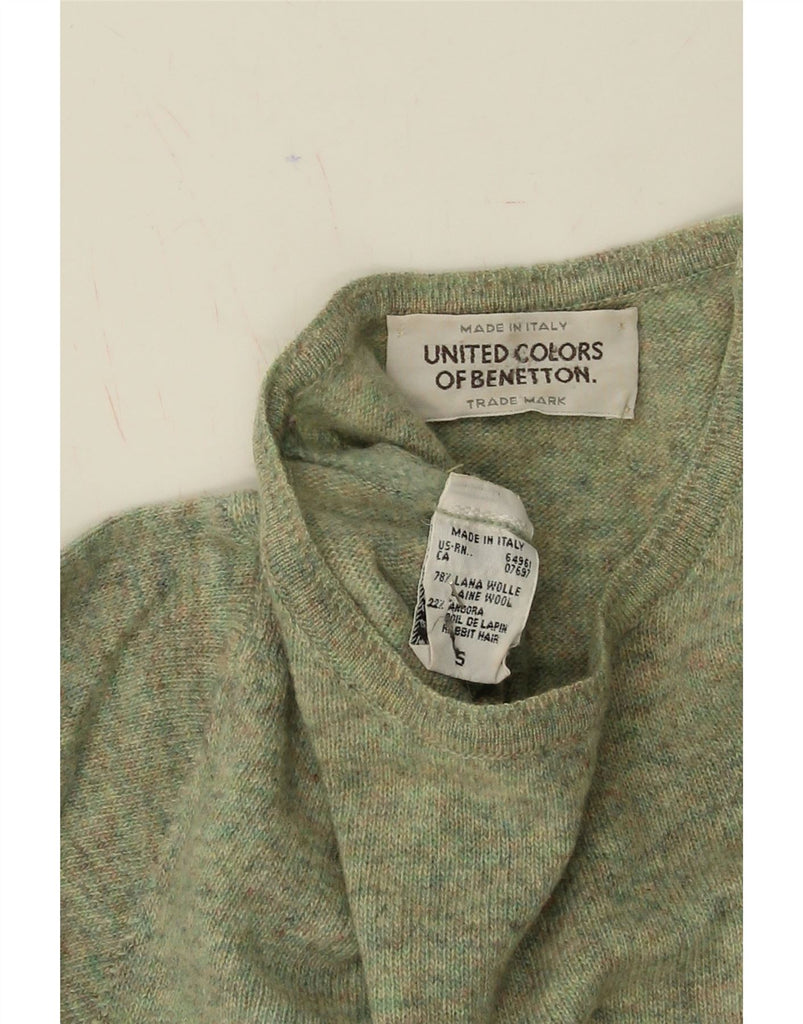 BENETTON Womens Crew Neck Jumper Sweater UK 10 Small Green Flecked Vintage Benetton and Second-Hand Benetton from Messina Hembry 