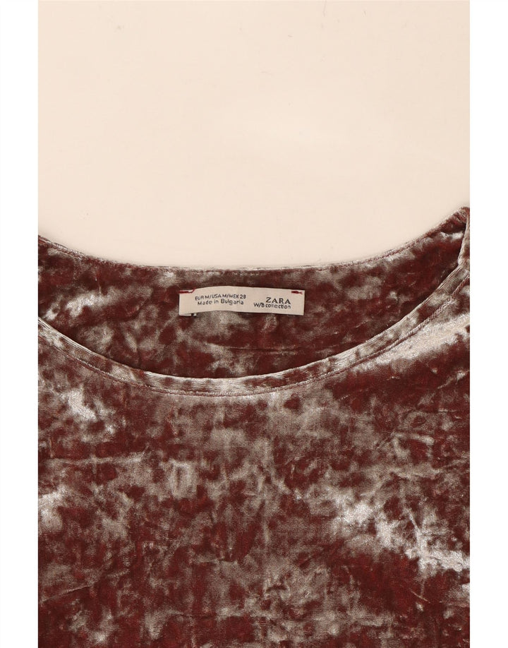 ZARA Womens Velour Crop Top Long Sleeve UK 12 Medium Brown Tie Dye Vintage Zara and Second-Hand Zara from Messina Hembry 