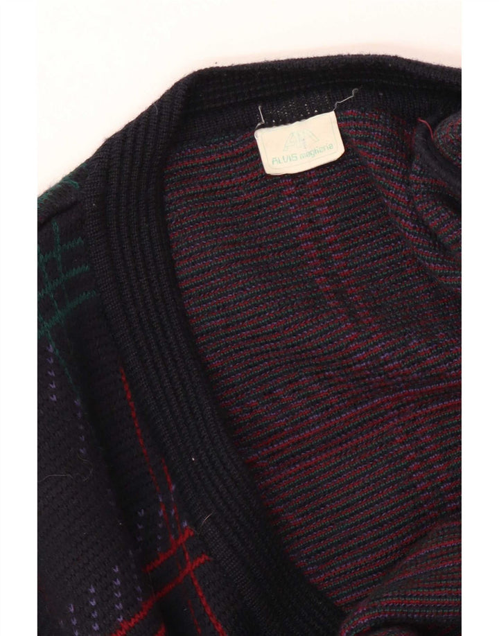Vintage Mens Cardigan Sweater Large Navy Blue Check