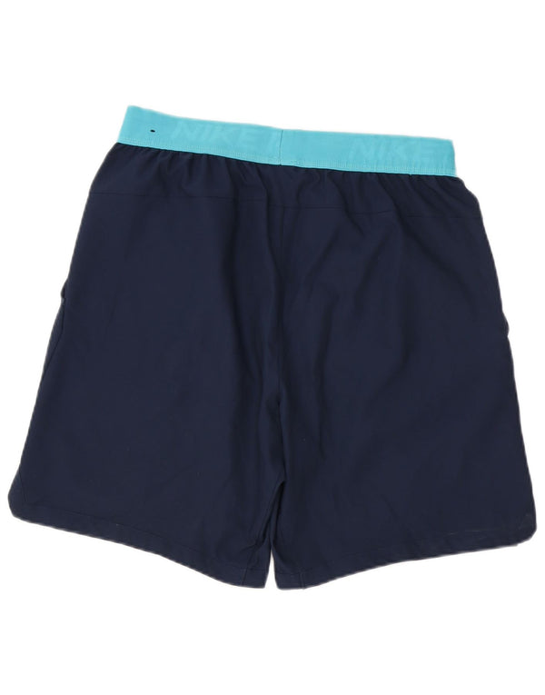 NIKE Mens Dri Fit Standard Fit Sport Shorts Medium Navy Blue Colourblock