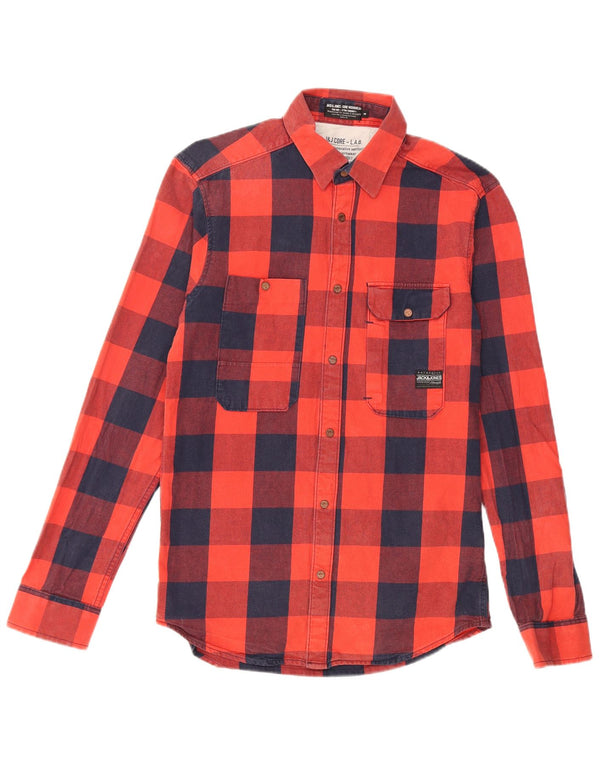 JACK & JONES Mens Flannel Shirt Small Red Check Cotton