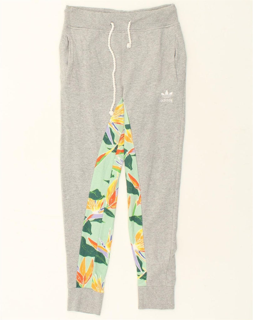 ADIDAS Womens Graphic Tracksuit Trousers Joggers UK 14 Large Grey Floral | Vintage Adidas | Thrift | Second-Hand Adidas | Used Clothing | Messina Hembry 