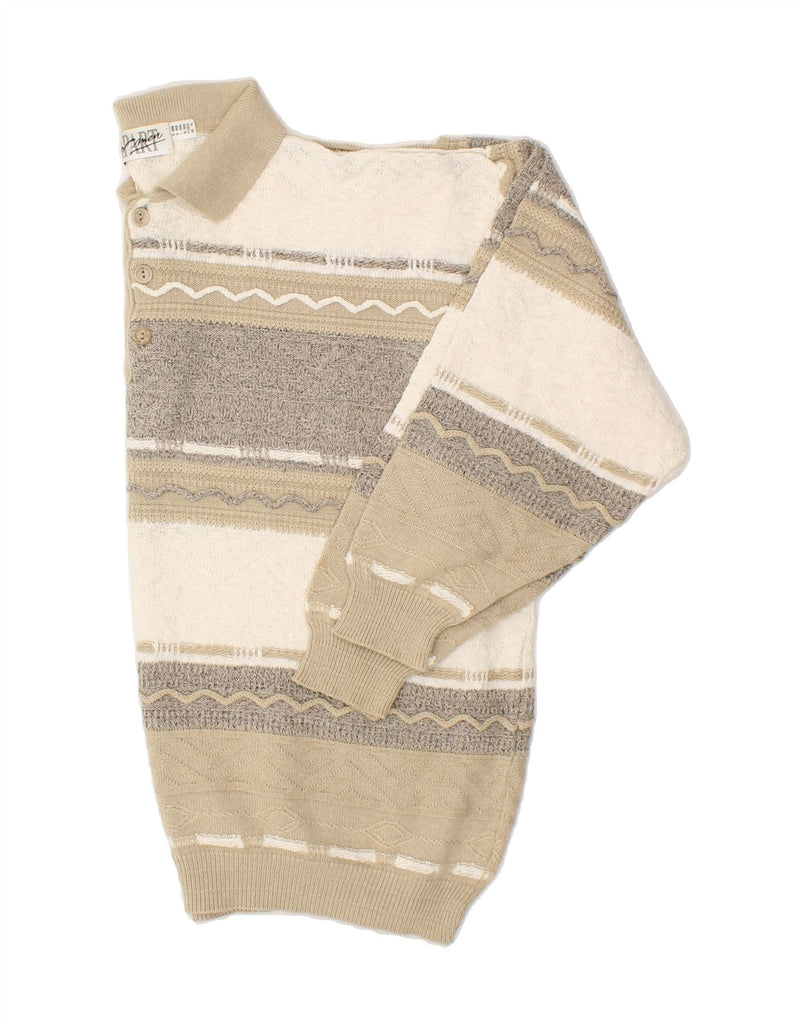 APART Mens Polo Neck Jumper Sweater XL Beige Striped Polyacrylic Vintage Apart and Second-Hand Apart from Messina Hembry 