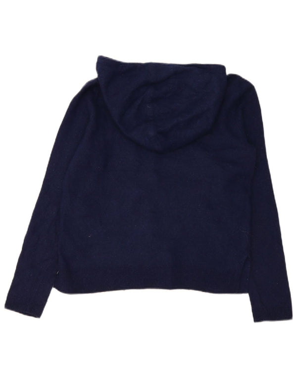 Massimo Dutti Womens Hooded Jumper Sweater UK 10 Small Navy Blue Wool