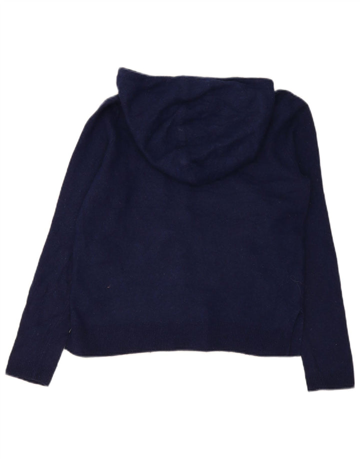 Massimo Dutti Womens Hooded Jumper Sweater UK 10 Small Navy Blue Wool