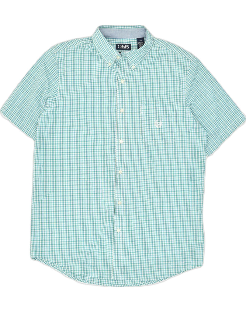 CHAPS Mens Easy Care Short Sleeve Shirt Large Turquoise Check Cotton | Vintage Chaps | Thrift | Second-Hand Chaps | Used Clothing | Messina Hembry 