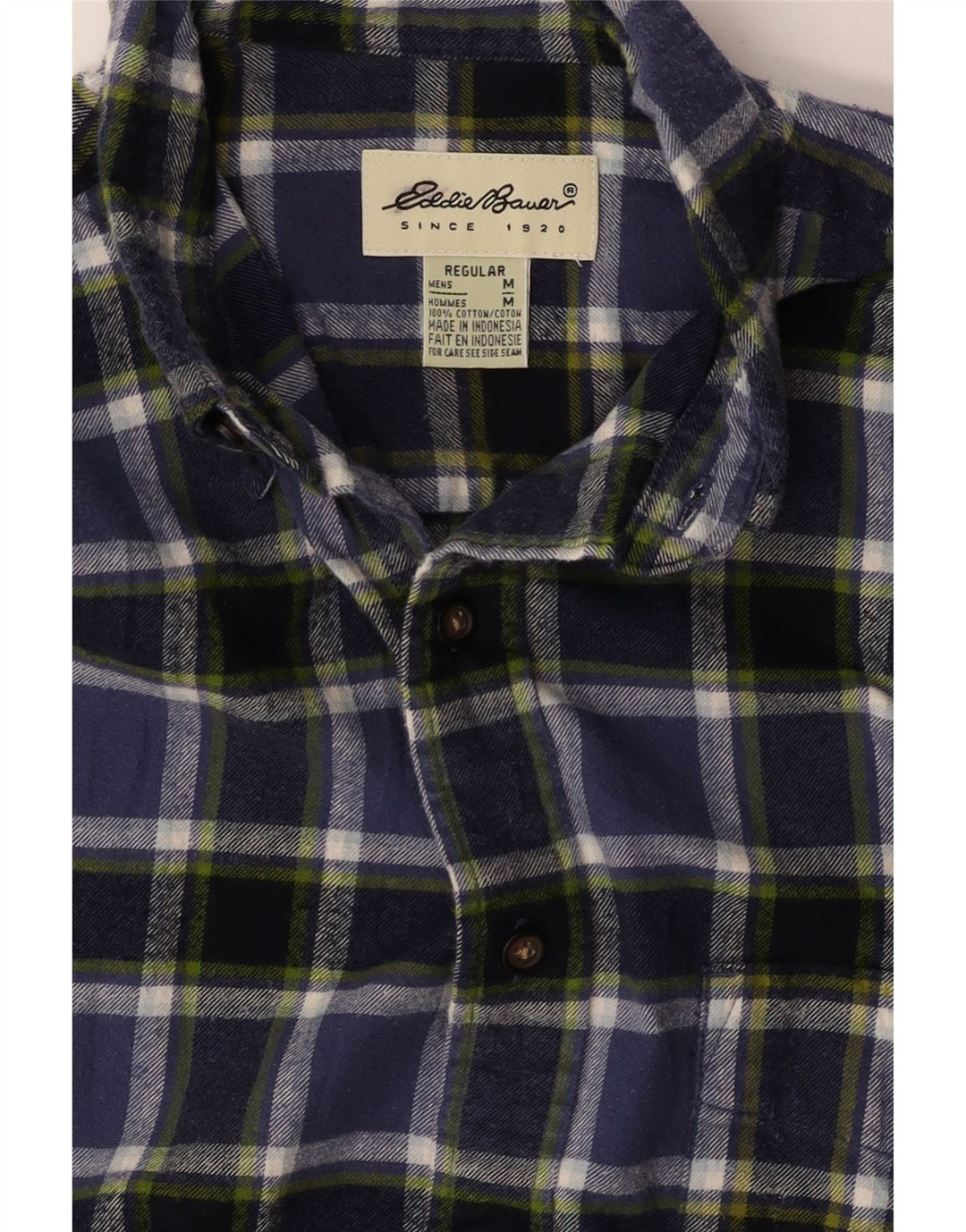 EDDIE BAUER Mens Regular Fit Flannel Shirt Medium Navy Blue Check Cotton Vintage Eddie Bauer and Second-Hand Eddie Bauer from Messina Hembry 