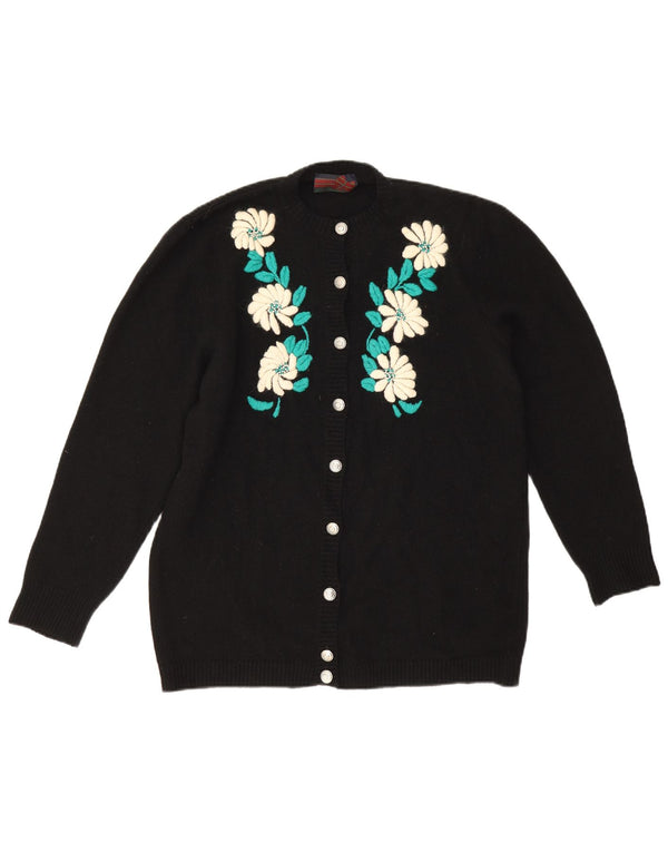 Blumarine Womens Cardigan Sweater UK 16 Large Black Floral Wool