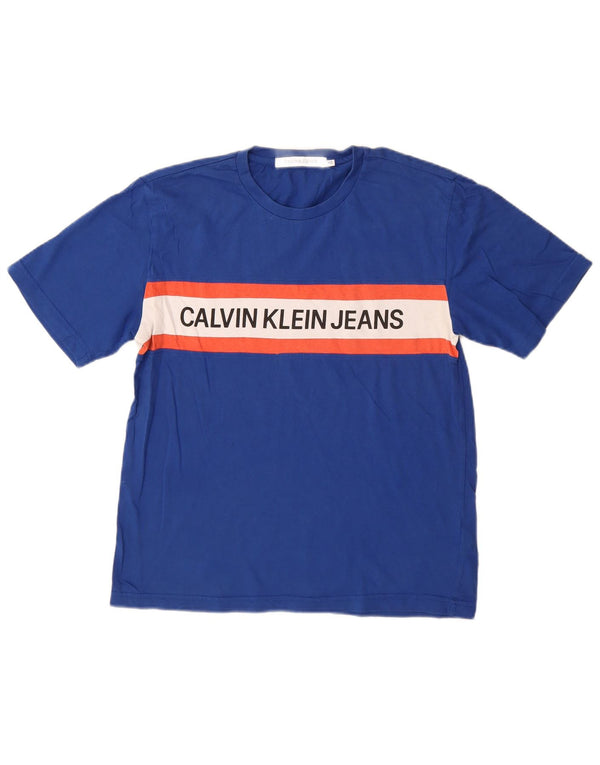 CALVIN KLEIN JEANS Mens Graphic T-Shirt Top XS Blue Colourblock Cotton